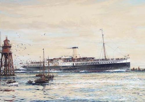 Jack Spurling The paddle steamer Crested Eagle running down the Thames Estuary, her deck crowded with passengers France oil painting art
